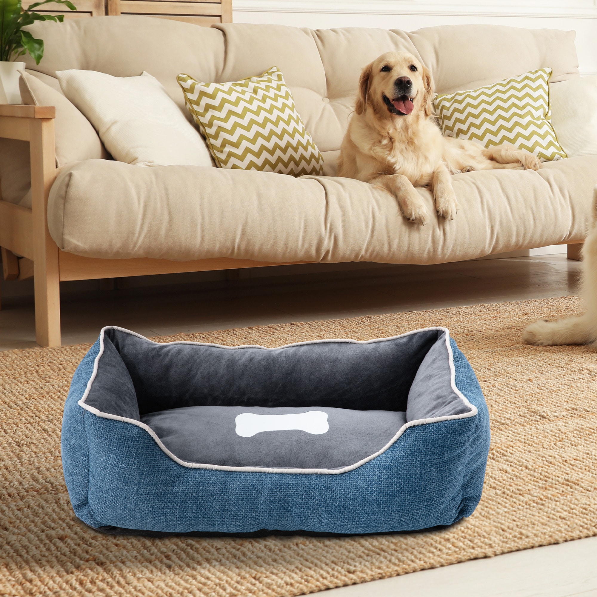 Small Dog Bed Plush Anti-slip Cat Bed Washable Cover Blue_voghion.com